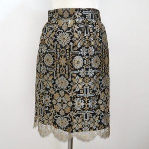 Vtg 90s Dewilde Koos Metallic Lace Straight Skirt